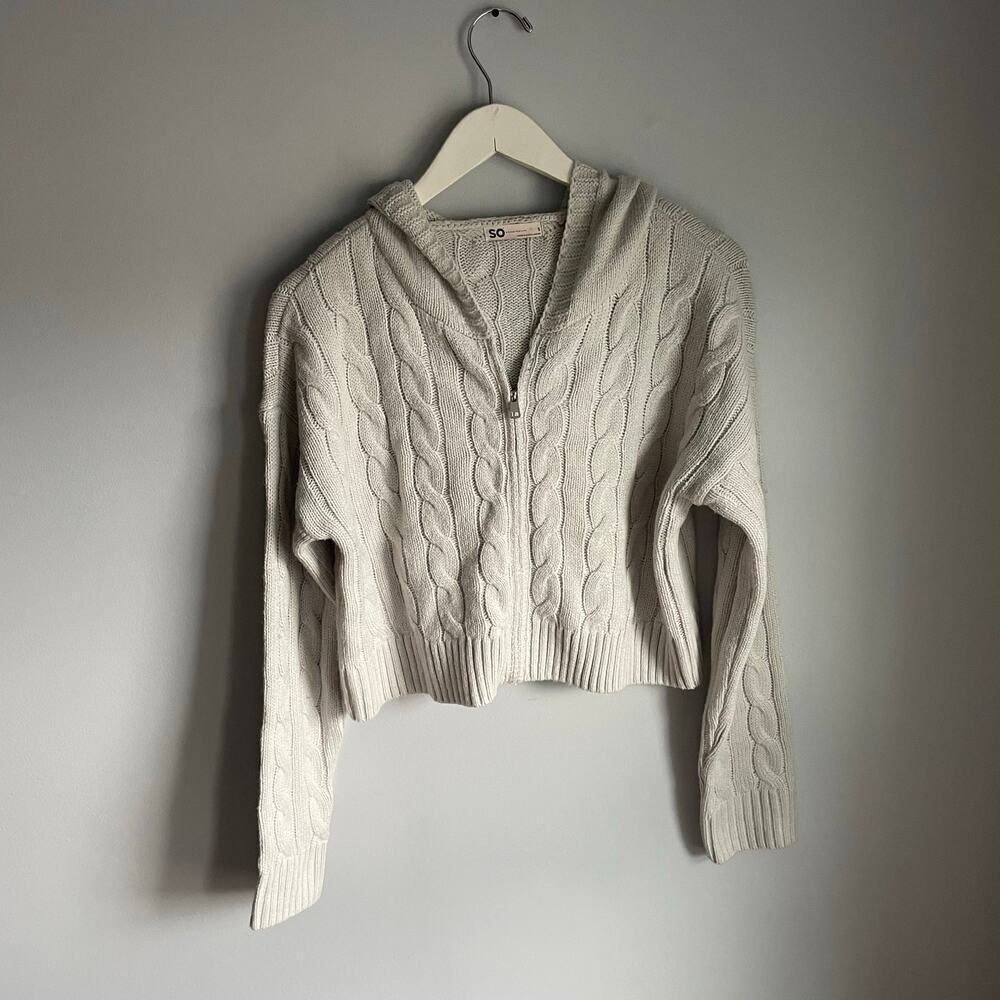 Y2K Bella Swan Grey Cableknit Zip up Cardigsn Sweater size Small
